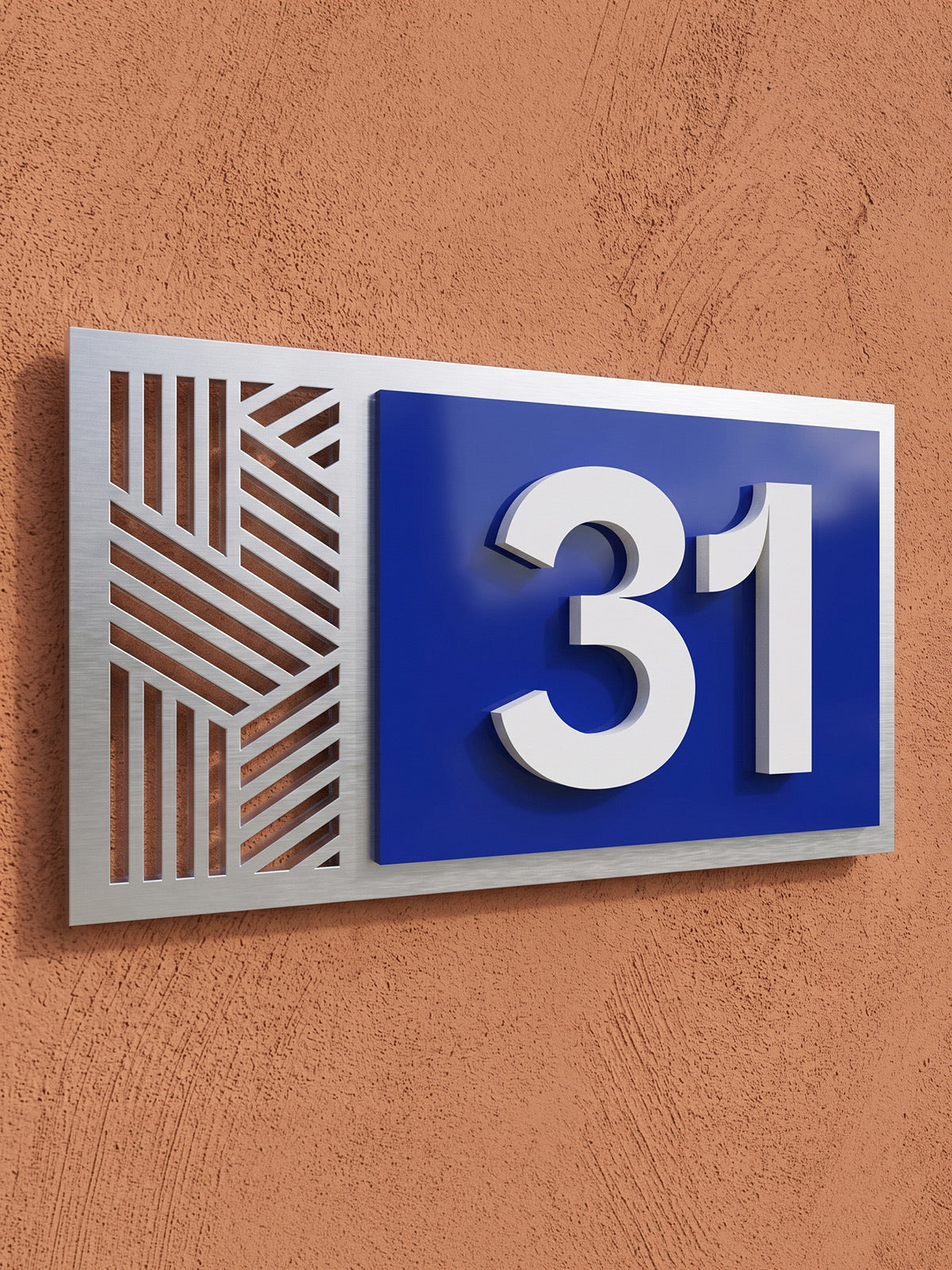 Royal Blue & Silver Acrylic House Number Sign
