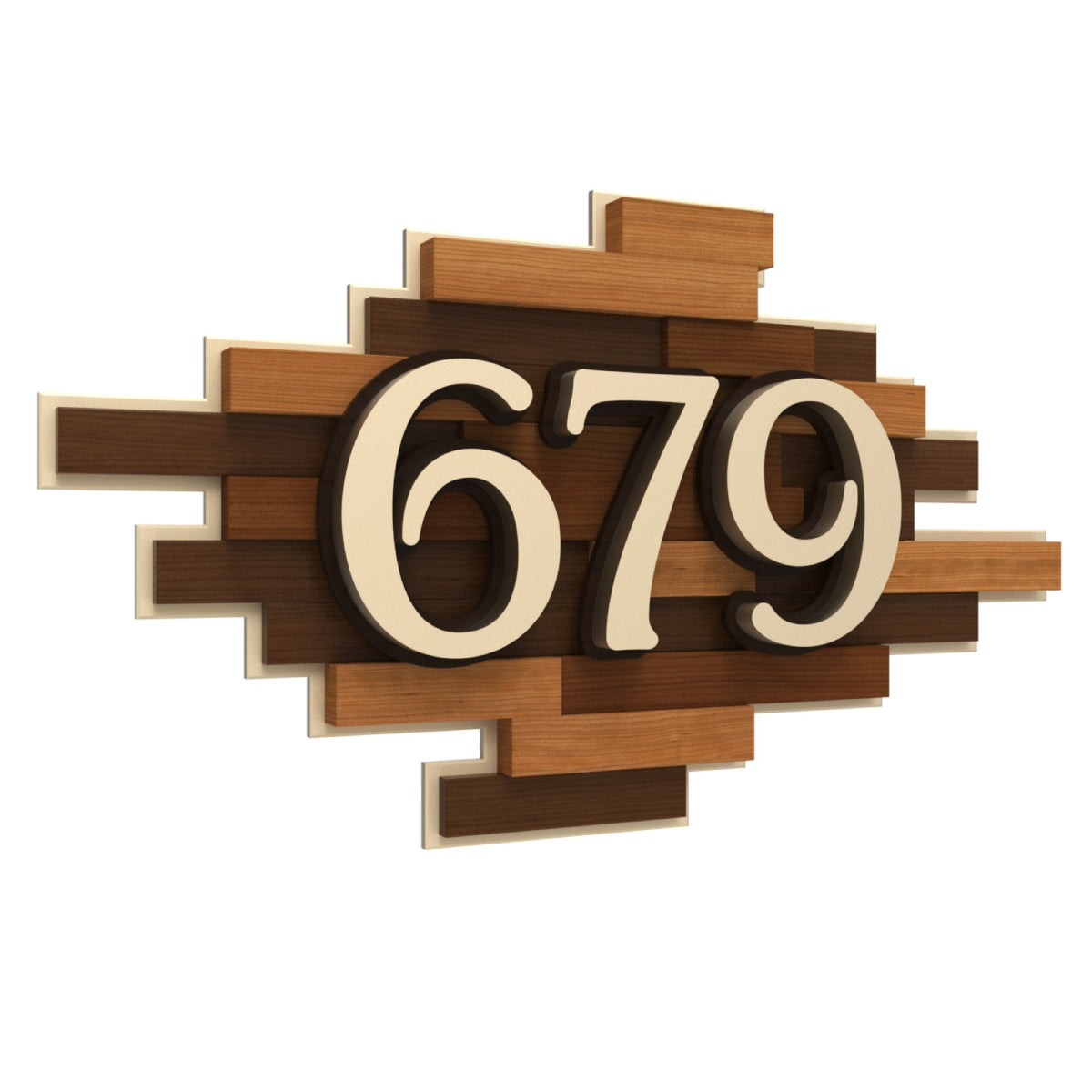 Layered Iroko Wood & Champagne Acrylic House Number Sign