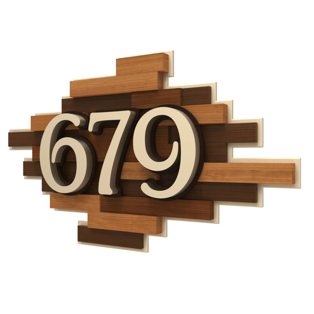 Layered Iroko Wood & Champagne Acrylic House Number Sign