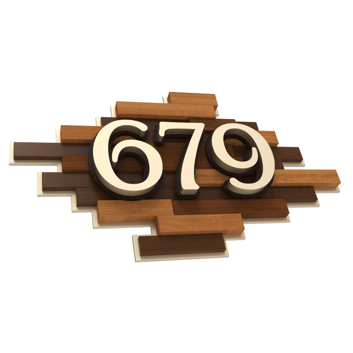 Layered Iroko Wood & Champagne Acrylic House Number Sign
