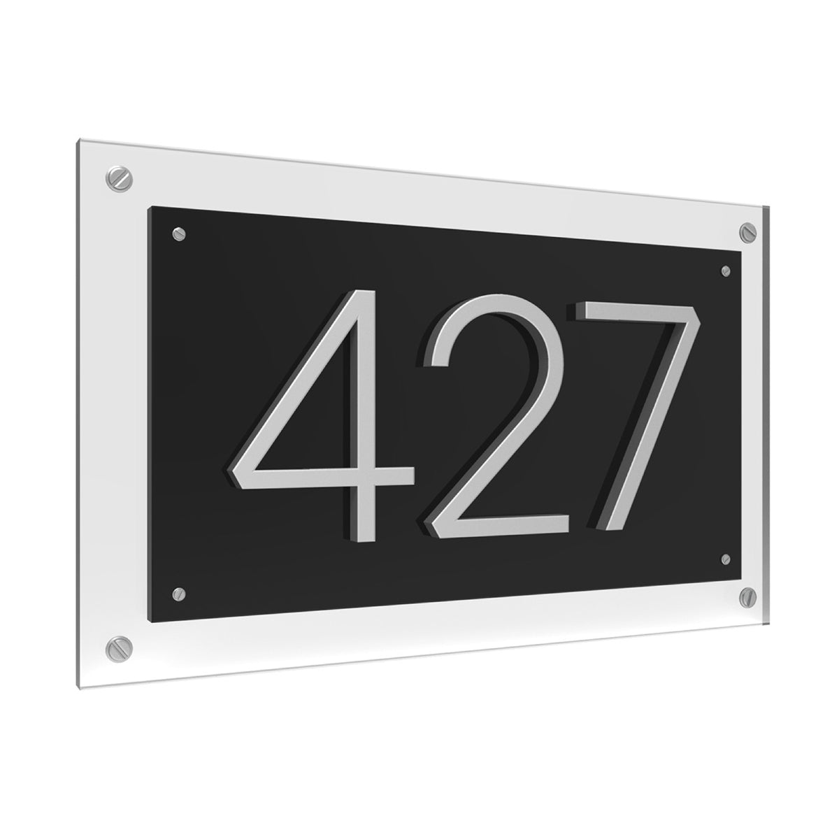 Clear, Black & Silver Acrylic House Number Sign