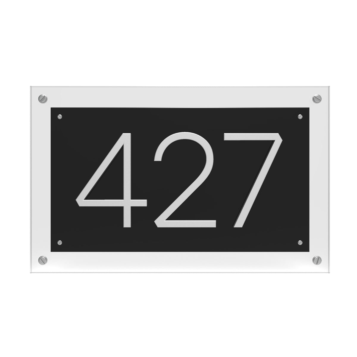 Clear, Black & Silver Acrylic House Number Sign