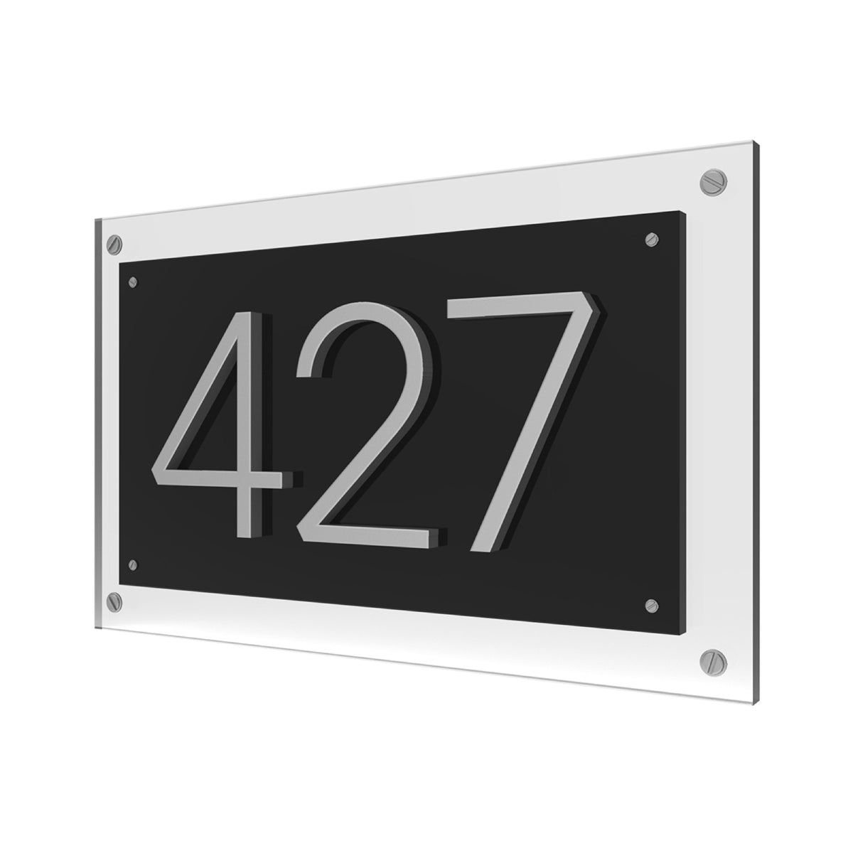 Clear, Black & Silver Acrylic House Number Sign