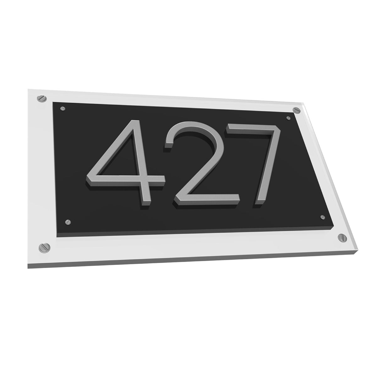 Clear, Black & Silver Acrylic House Number Sign