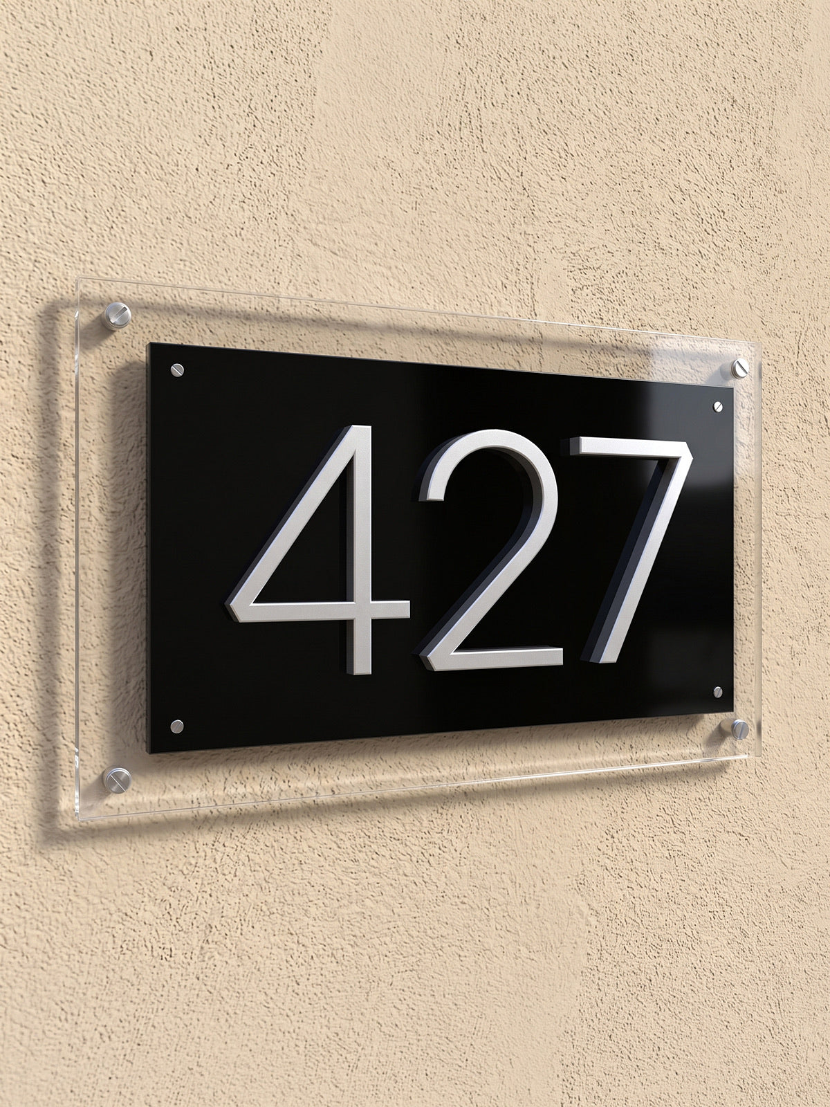 Clear, Black & Silver Acrylic House Number Sign