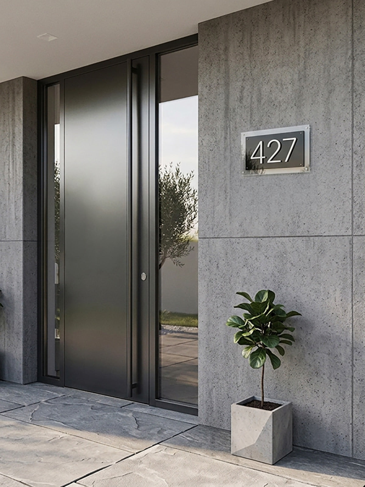 Clear, Black & Silver Acrylic House Number Sign