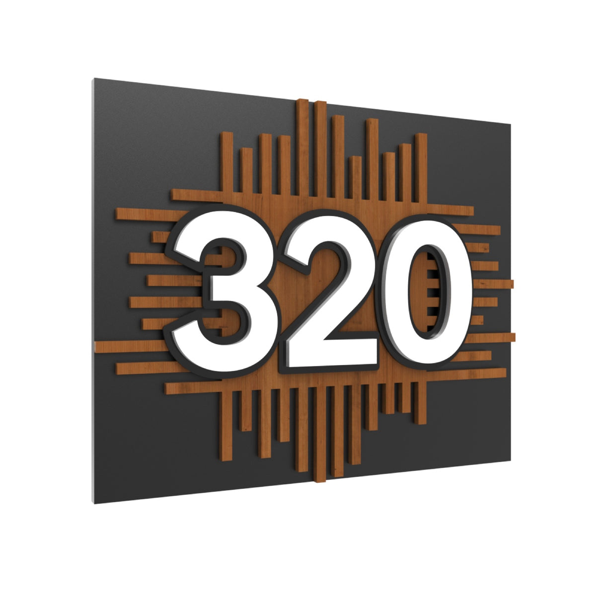 Iroko Wood & Matte Black Acrylic House Number Sign