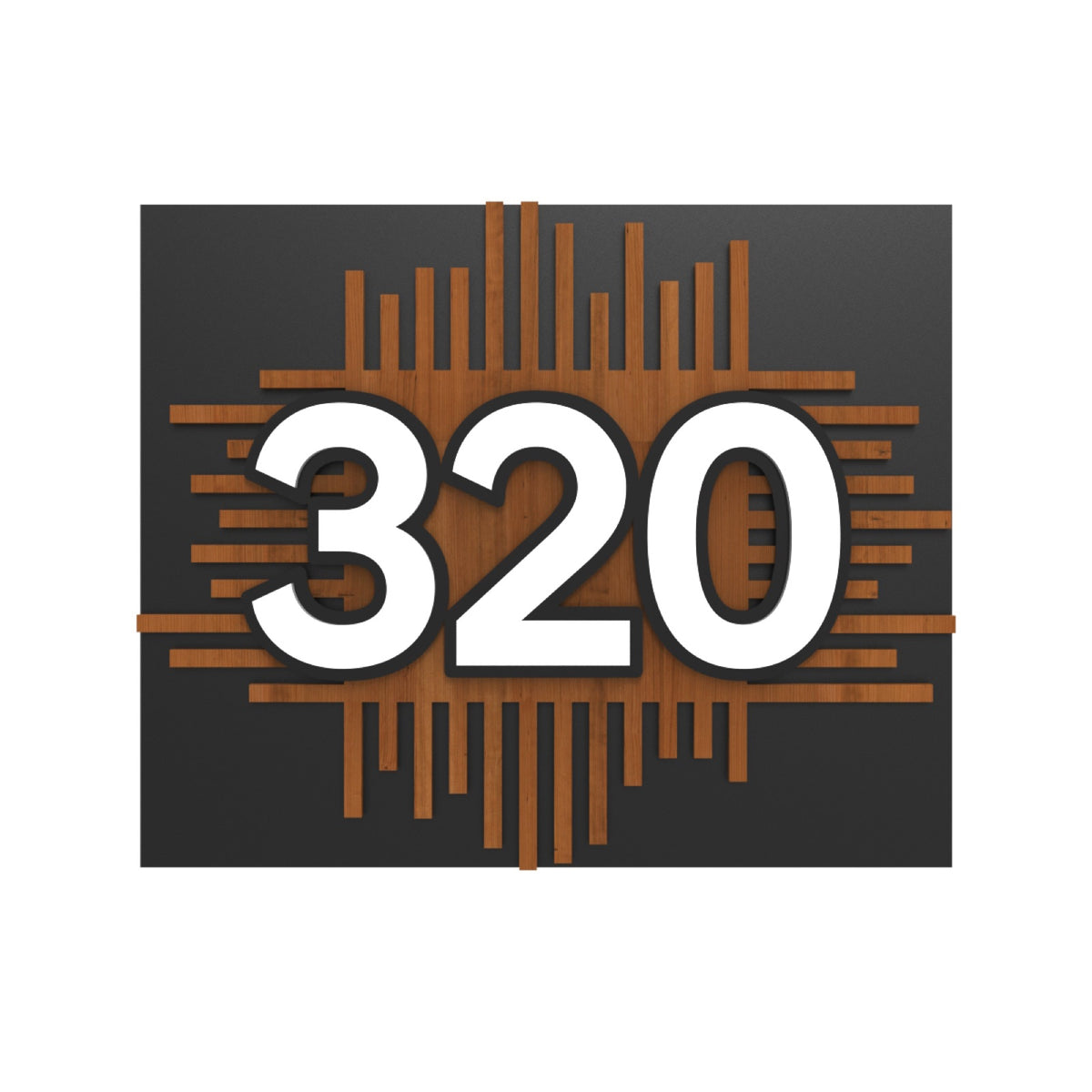 Iroko Wood & Matte Black Acrylic House Number Sign