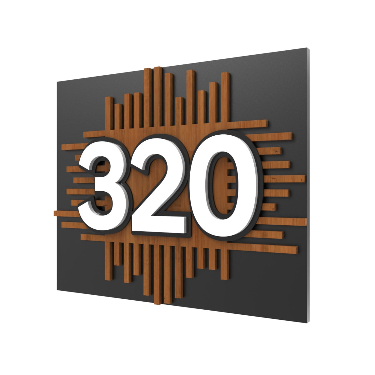 Iroko Wood & Matte Black Acrylic House Number Sign