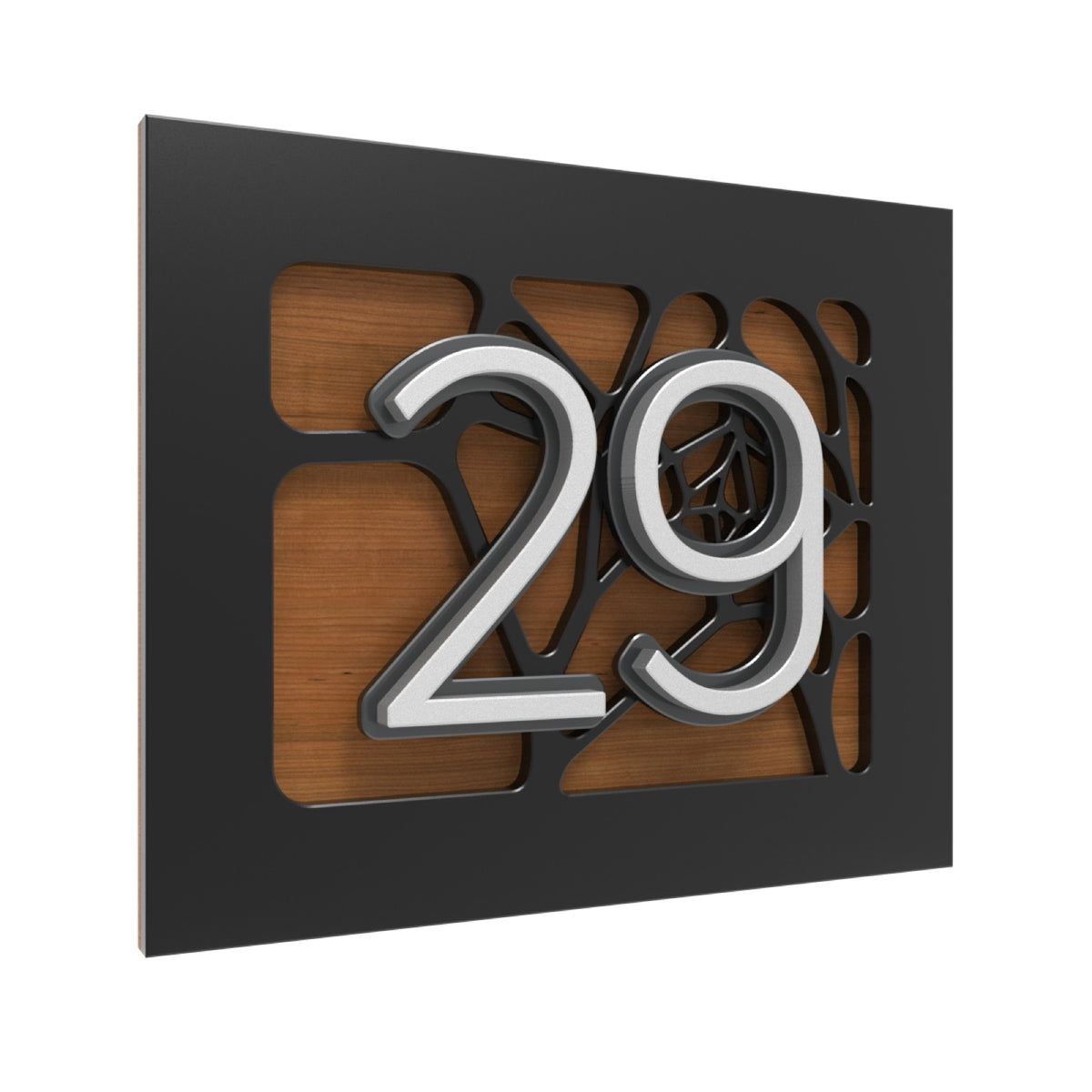 Black & Silver Acrylic Address Plaque on Iroko Wood