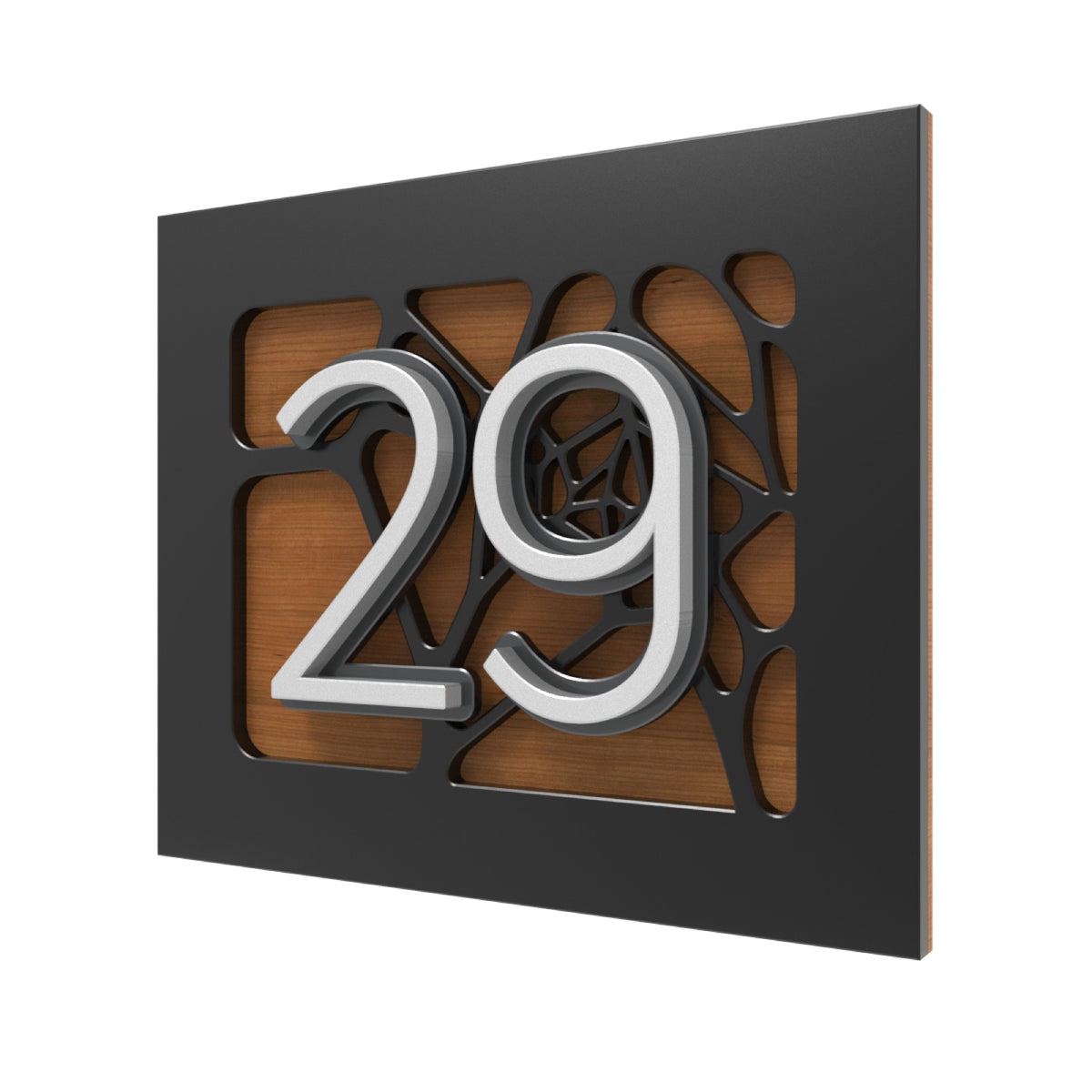 Black & Silver Acrylic Address Plaque on Iroko Wood