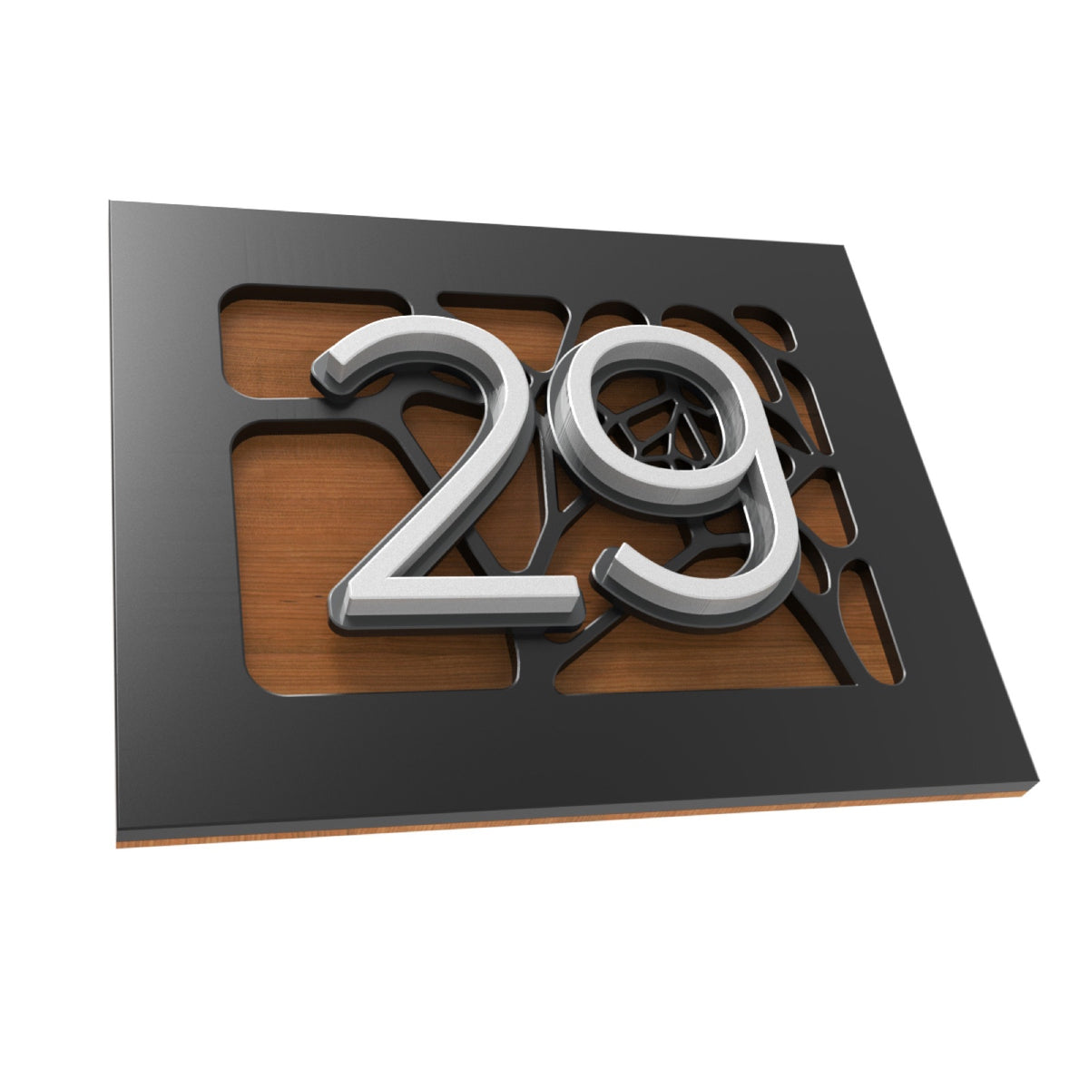 Black & Silver Acrylic Address Plaque on Iroko Wood