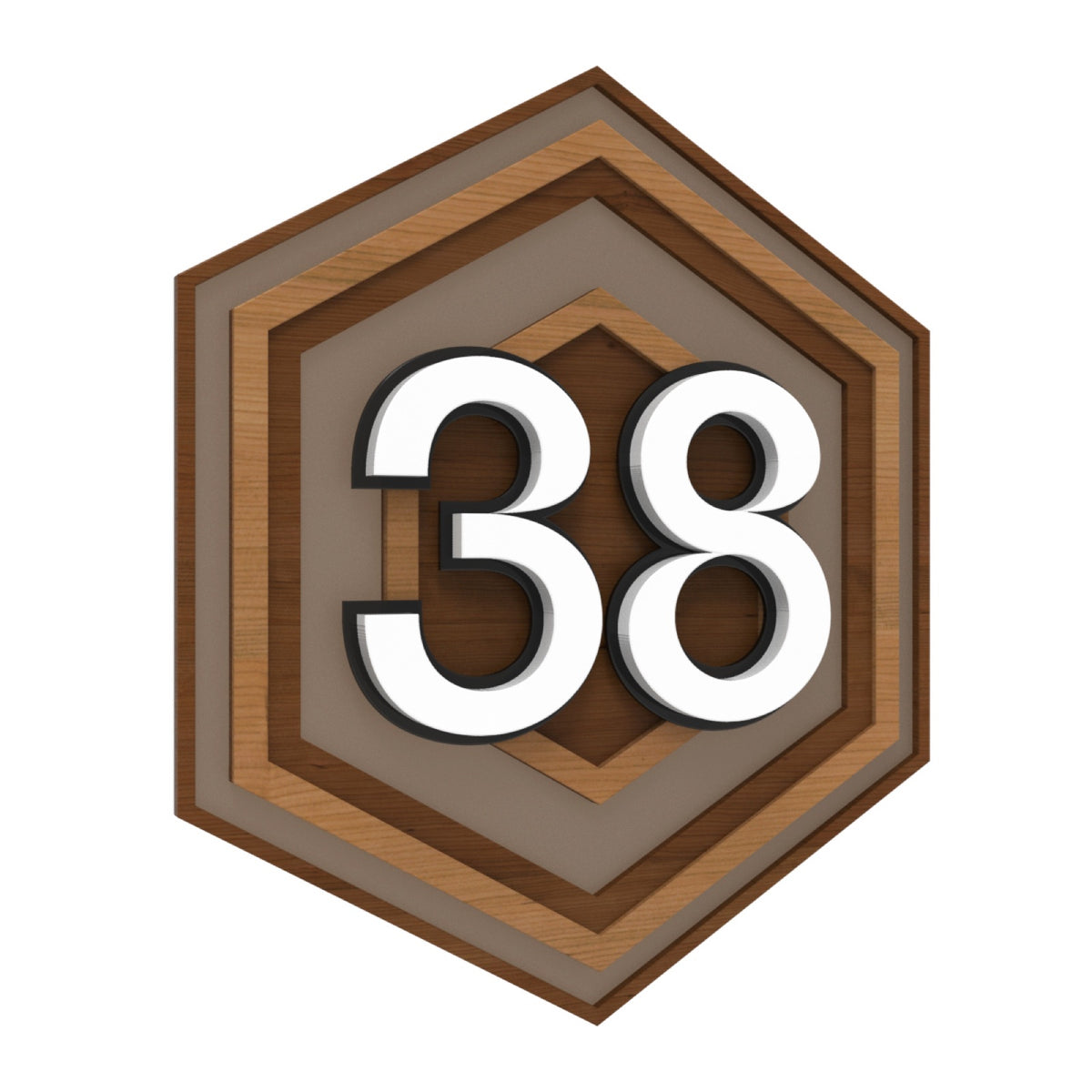 Hexagonal Iroko Wood & Bronze House Number Sign