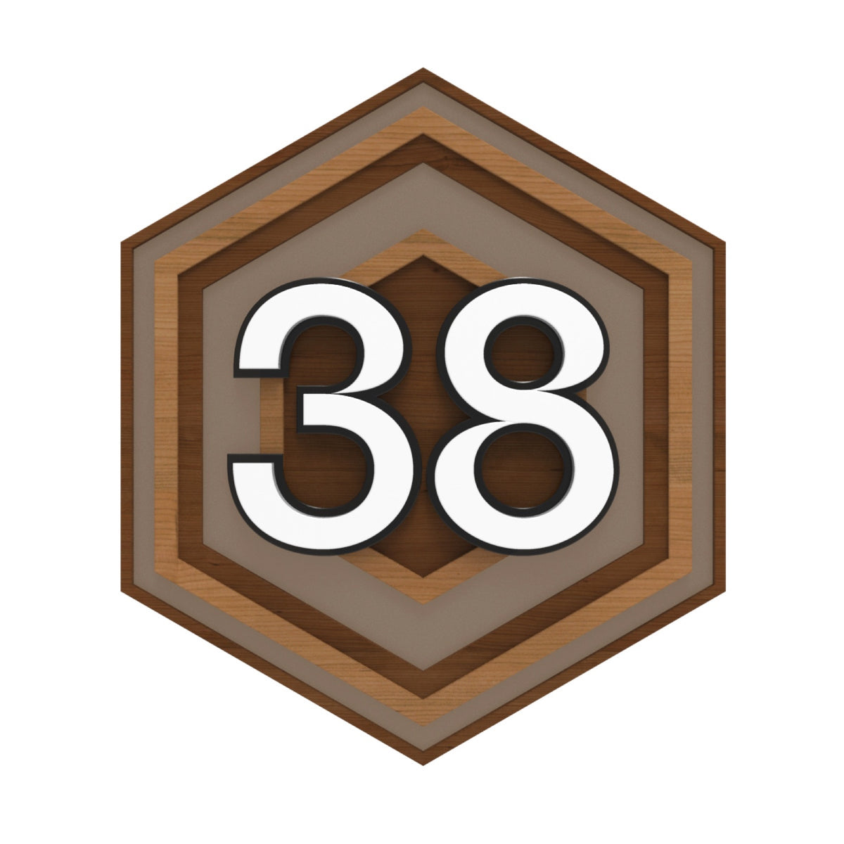 Hexagonal Iroko Wood & Bronze House Number Sign
