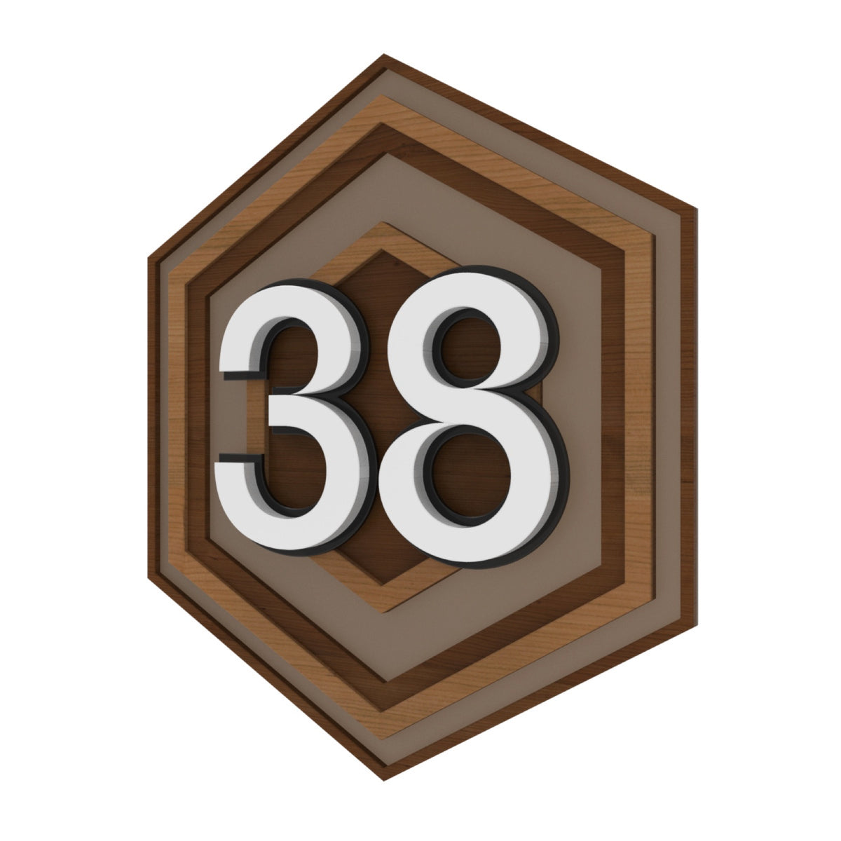 Hexagonal Iroko Wood & Bronze House Number Sign