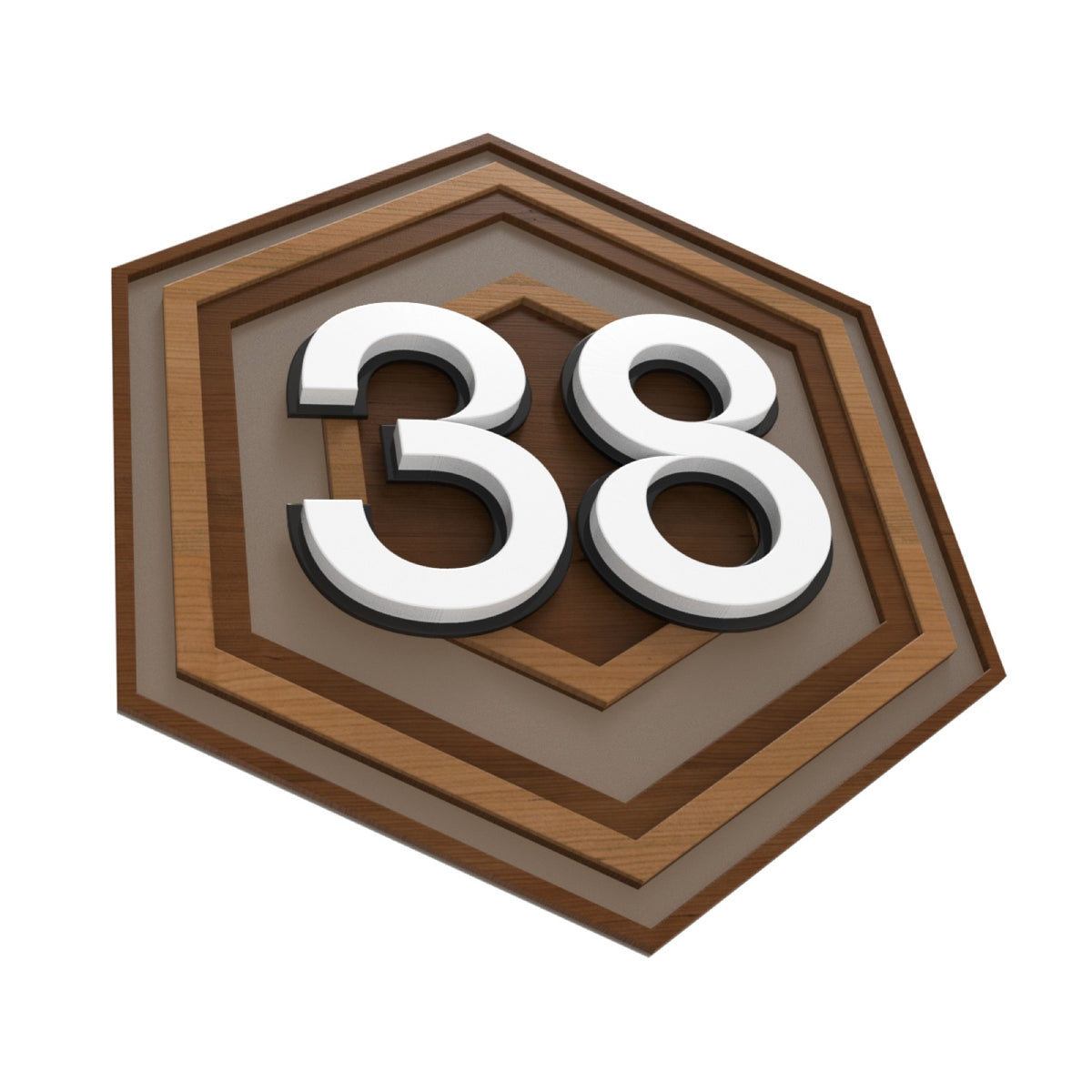Hexagonal Iroko Wood & Bronze House Number Sign