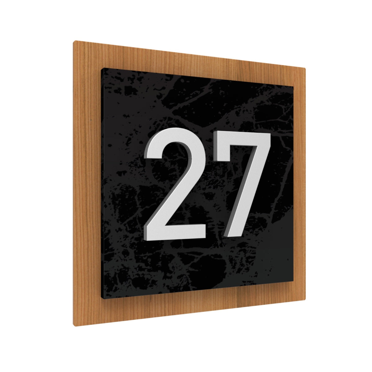 Iroko Wood & Black Marble Acrylic Address Plaque