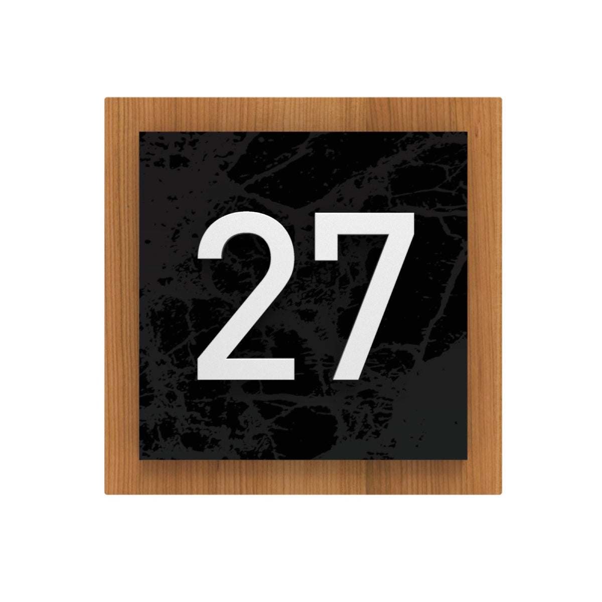 Iroko Wood & Black Marble Acrylic Address Plaque
