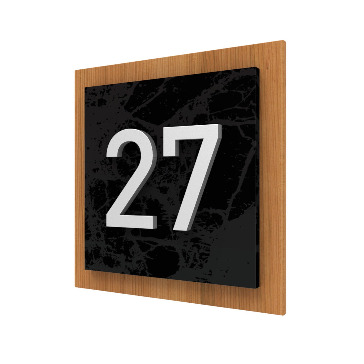 Iroko Wood & Black Marble Acrylic Address Plaque