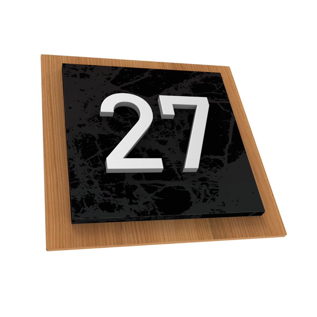 Iroko Wood & Black Marble Acrylic Address Plaque