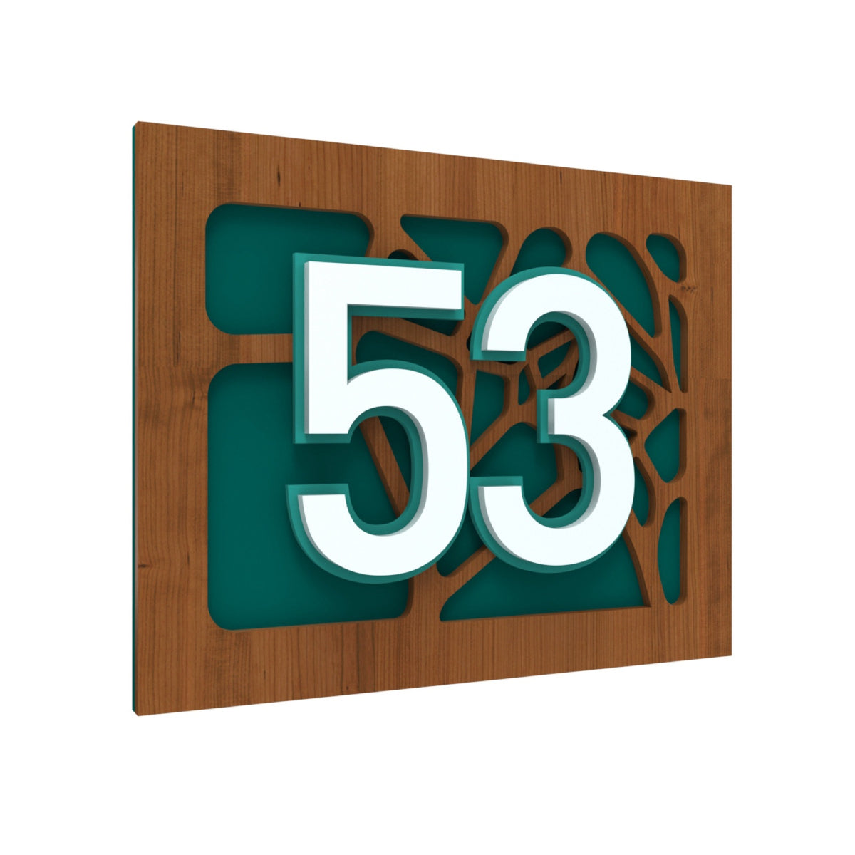 Iroko Wood & Emerald Green Acrylic House Number Sign