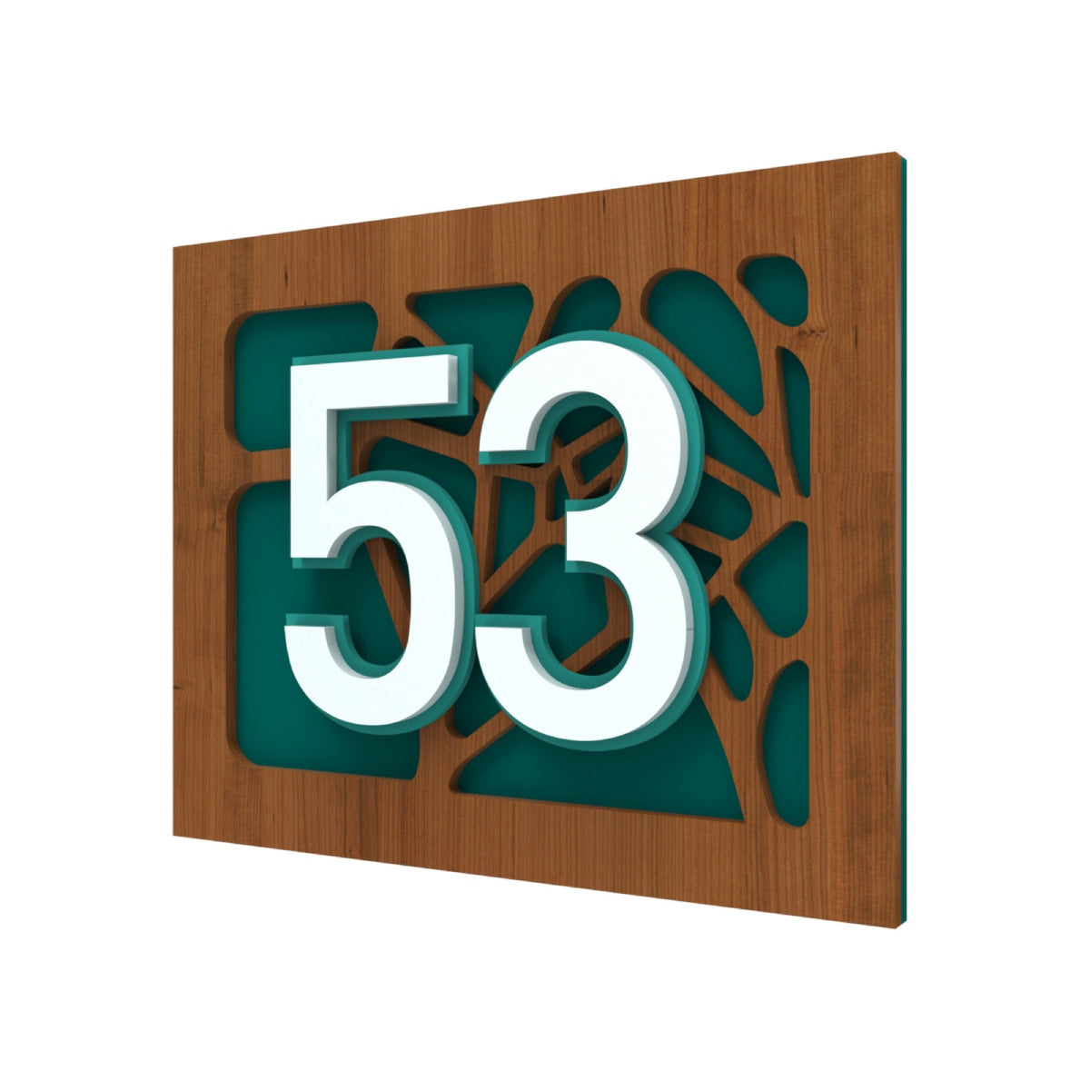 Iroko Wood & Emerald Green Acrylic House Number Sign