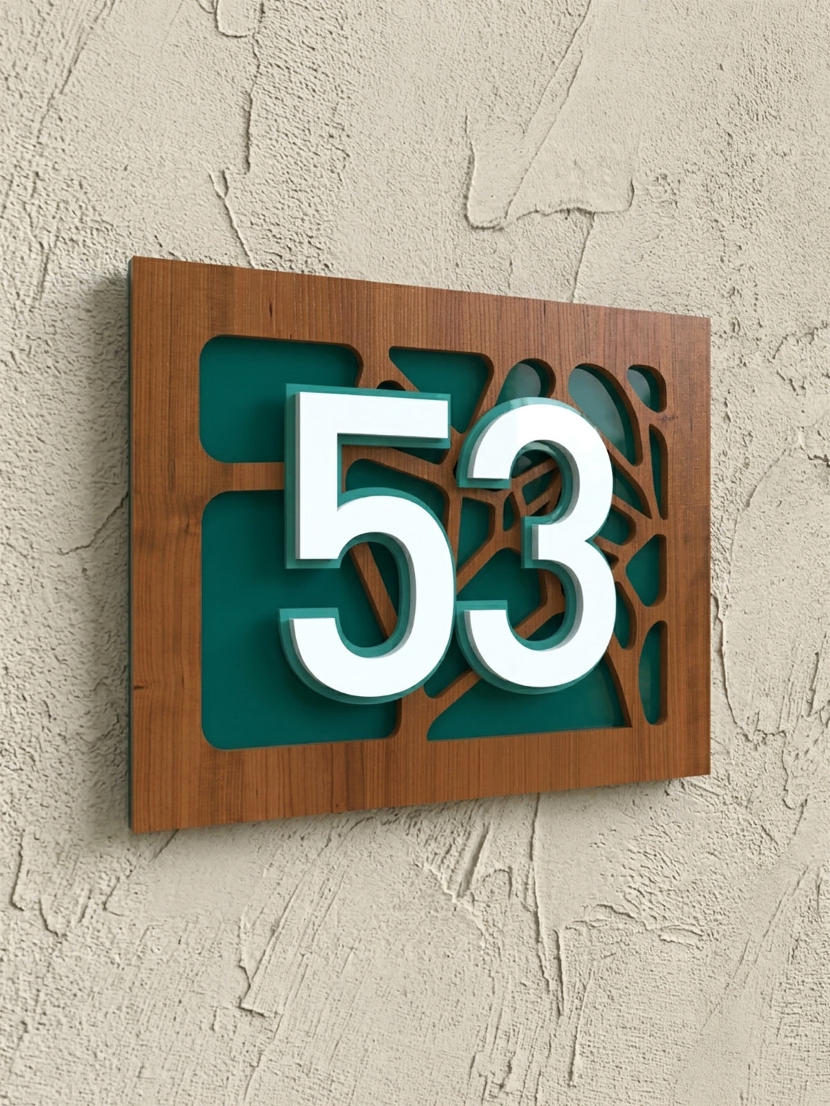 Iroko Wood & Emerald Green Acrylic House Number Sign