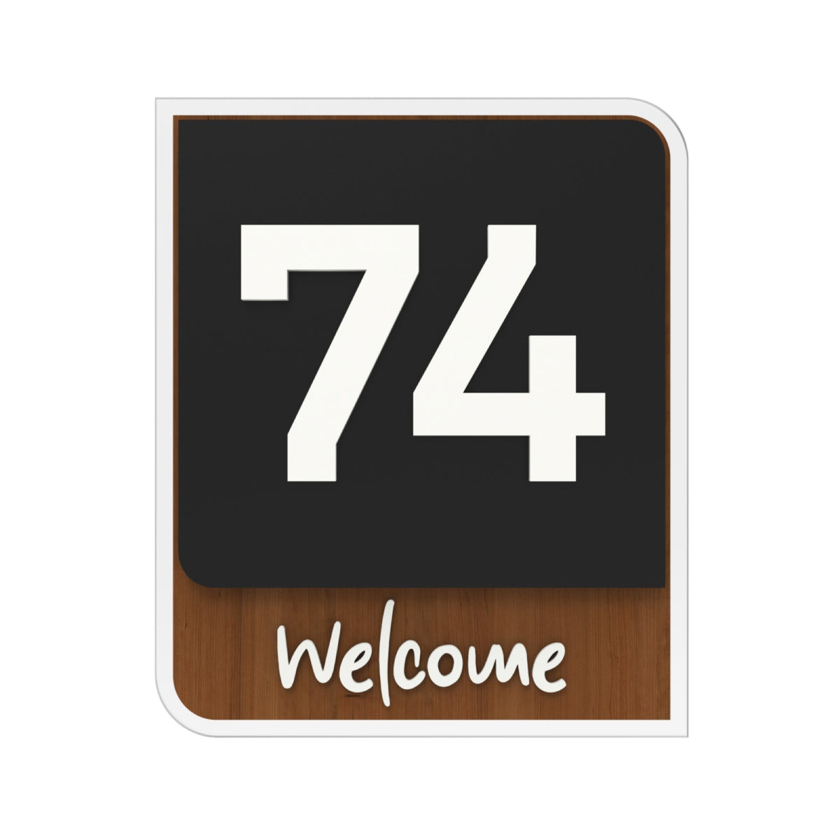 Iroko Wood & Black Acrylic House Sign with Welcome