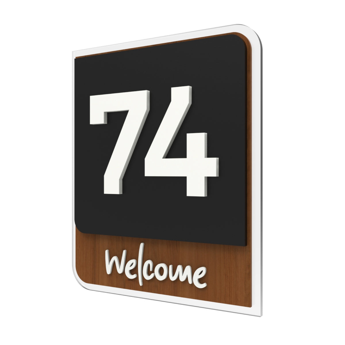 Iroko Wood & Black Acrylic House Sign with Welcome