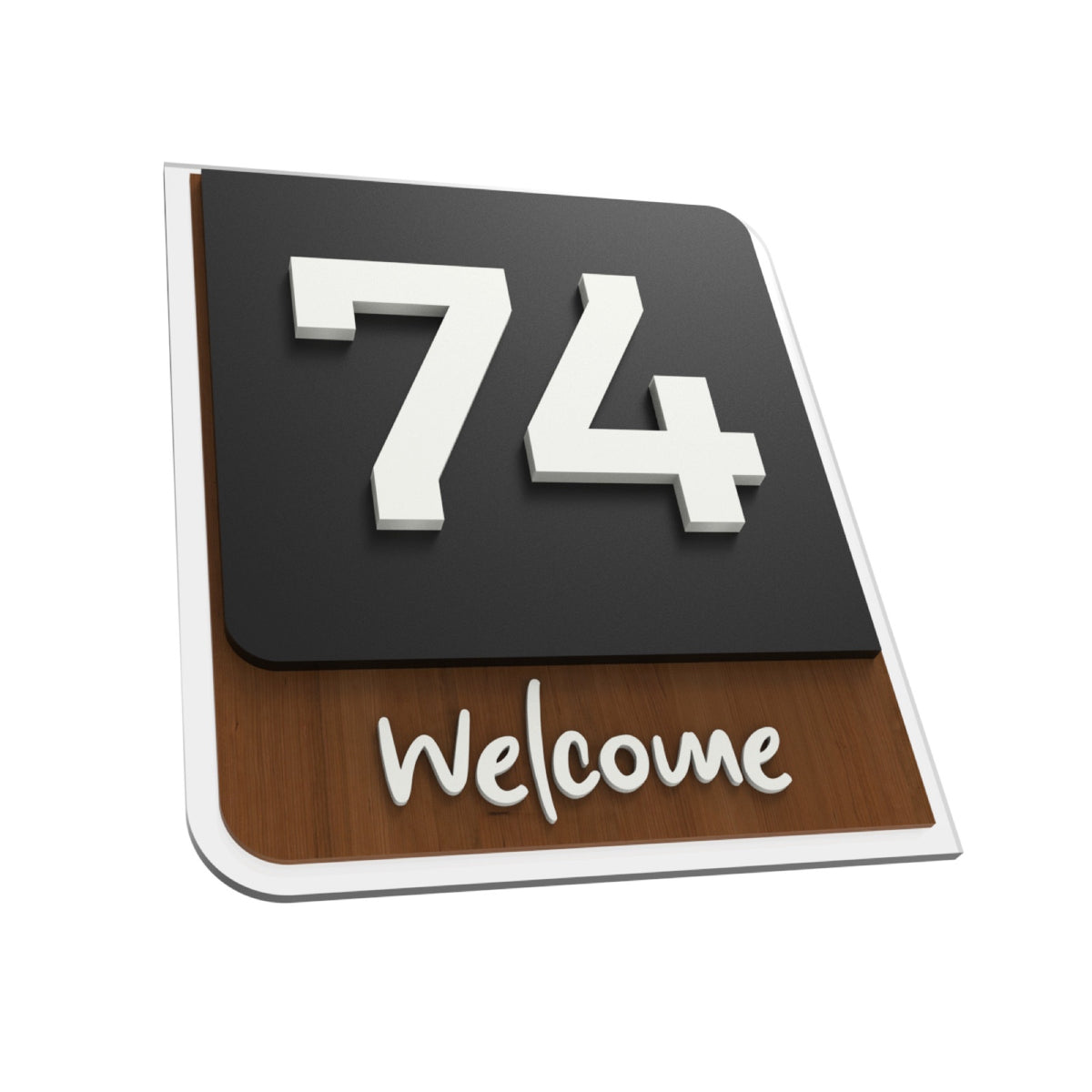 Iroko Wood & Black Acrylic House Sign with Welcome