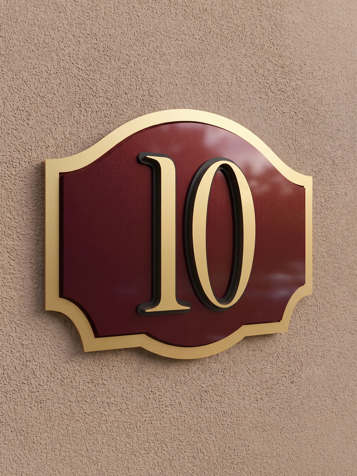 Metallic Burgundy & Gold Layered Acrylic House Number Sign