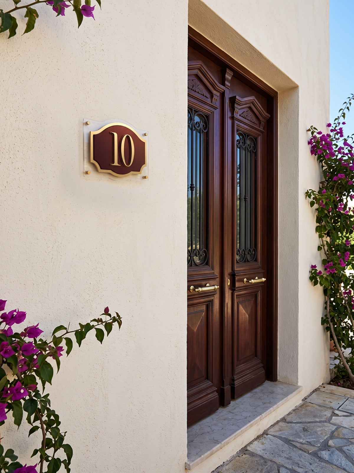 Metallic Burgundy & Gold Layered Acrylic House Number Sign