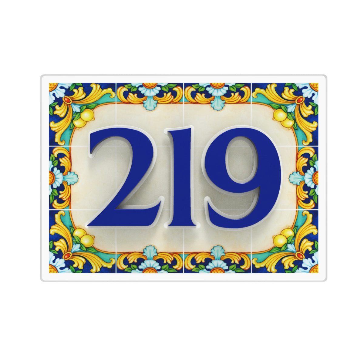 Amalfi Lemon Tile & Royal Blue Acrylic House Number Sign