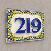 Amalfi Lemon Tile & Royal Blue Acrylic House Number Sign