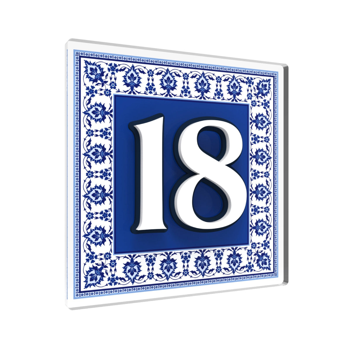 Square Mediterranean Tile House Number Sign in Clear Acrylic