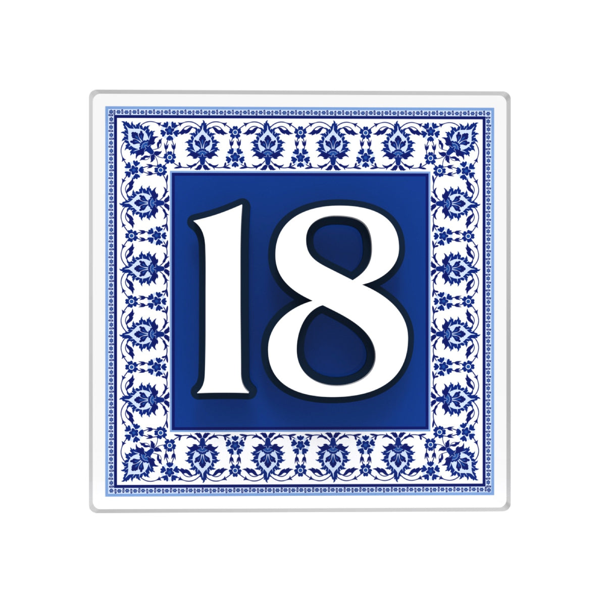 Square Mediterranean Tile House Number Sign in Clear Acrylic