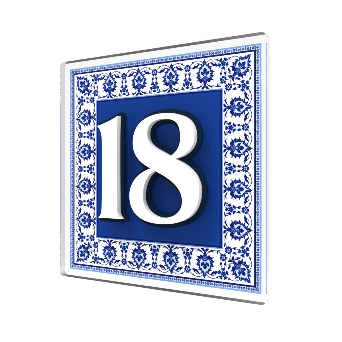 Square Mediterranean Tile House Number Sign in Clear Acrylic