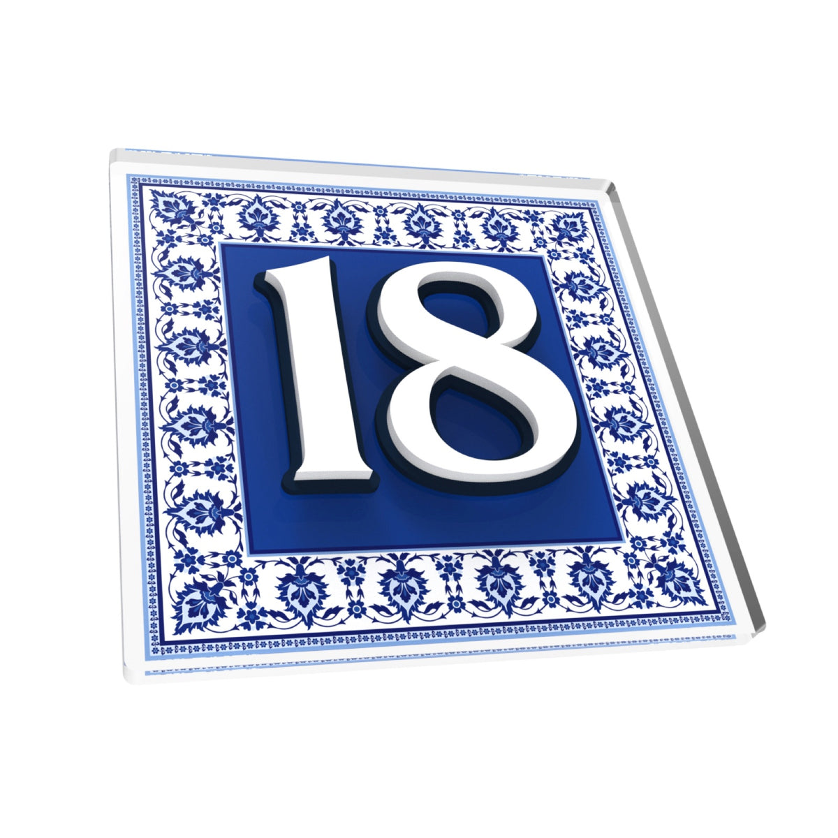 Square Mediterranean Tile House Number Sign in Clear Acrylic