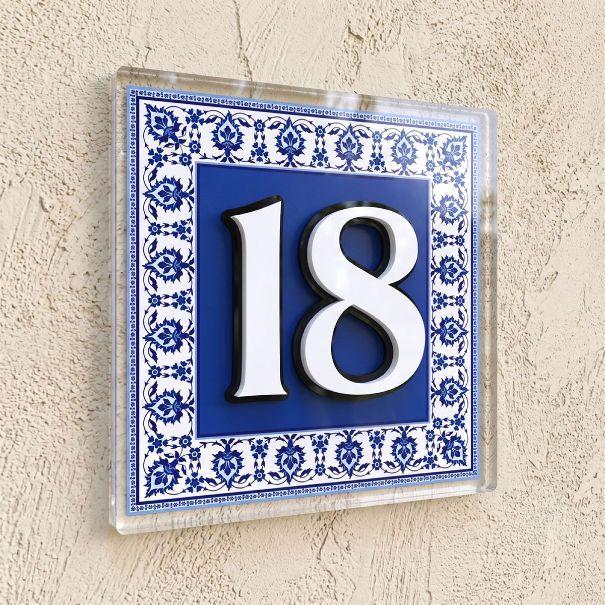 Square Mediterranean Tile House Number Sign in Clear Acrylic