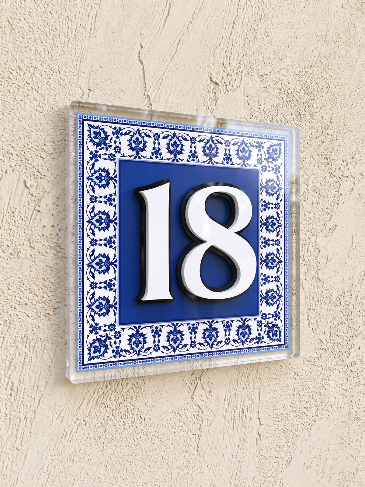 Square Mediterranean Tile House Number Sign in Clear Acrylic