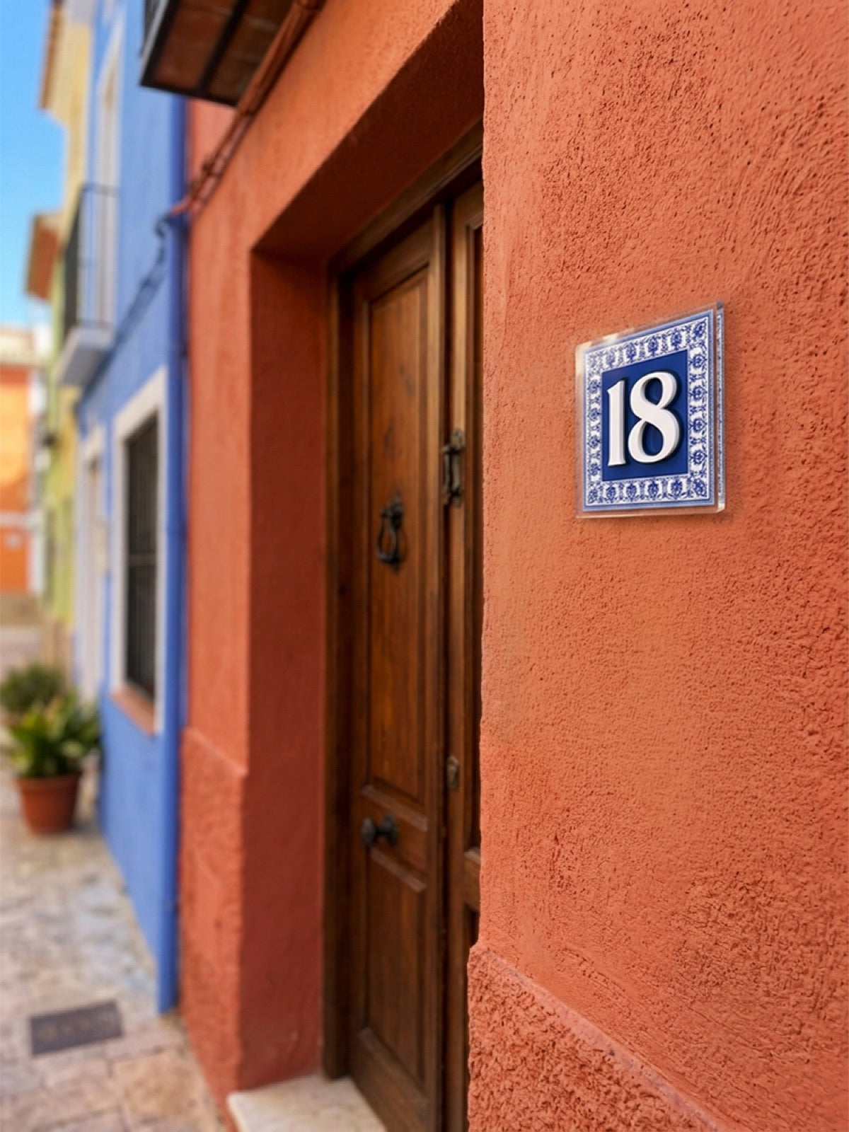 Square Mediterranean Tile House Number Sign in Clear Acrylic