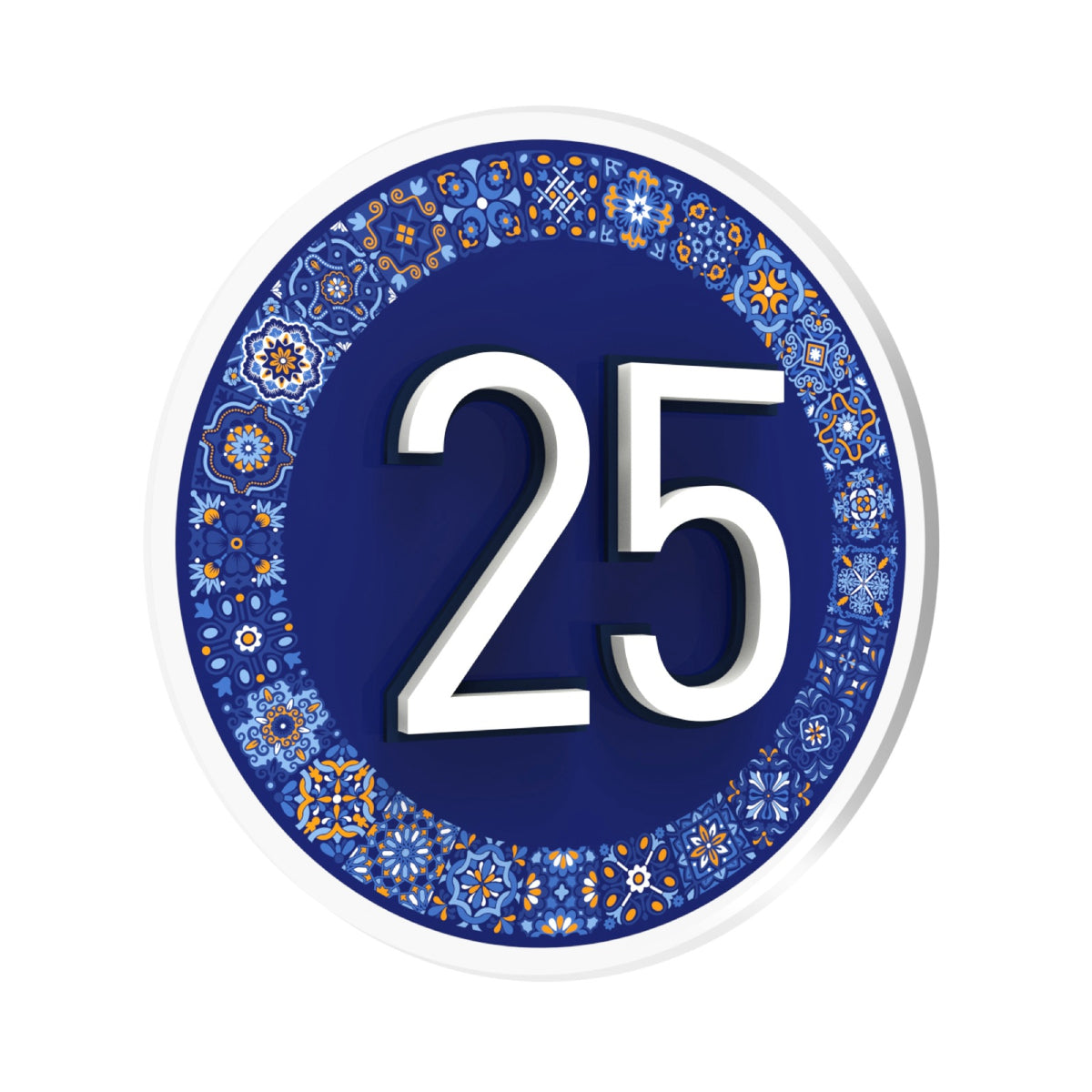 Round Mediterranean Tile House Number Sign in Clear Acrylic