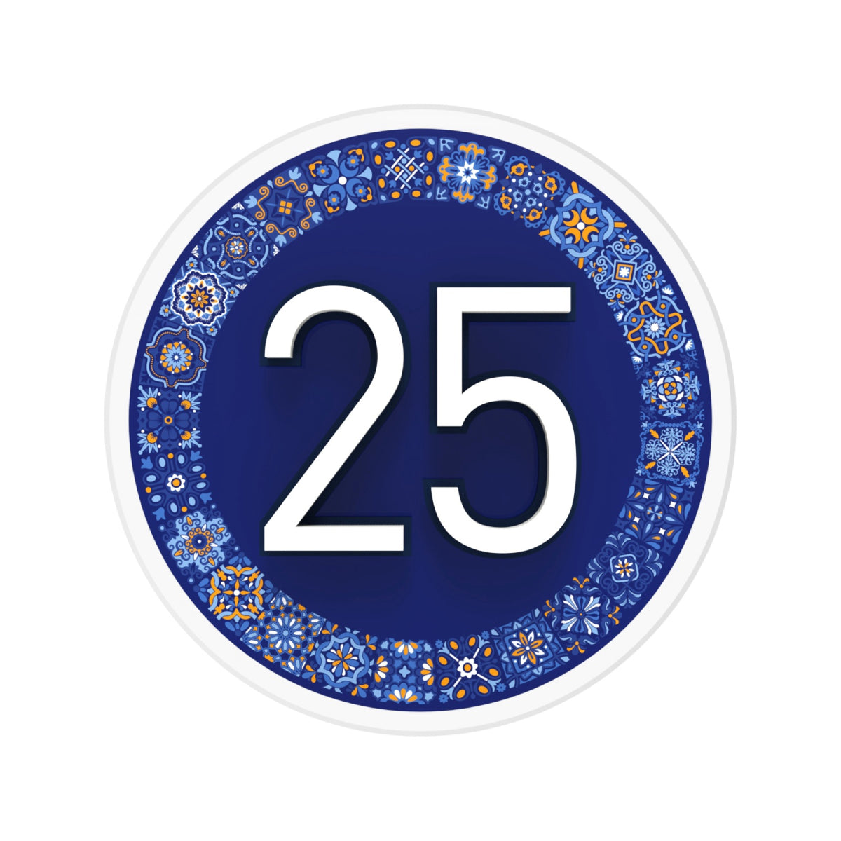 Round Mediterranean Tile House Number Sign in Clear Acrylic