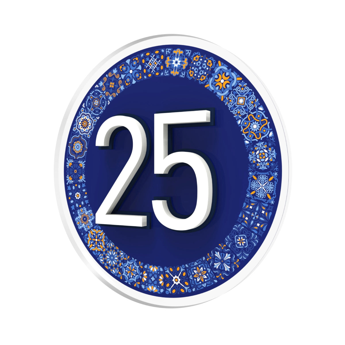 Round Mediterranean Tile House Number Sign in Clear Acrylic