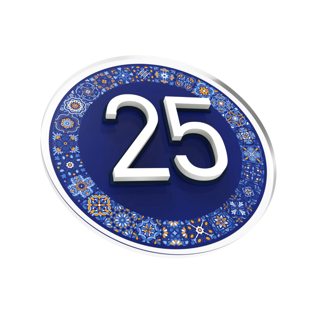 Round Mediterranean Tile House Number Sign in Clear Acrylic
