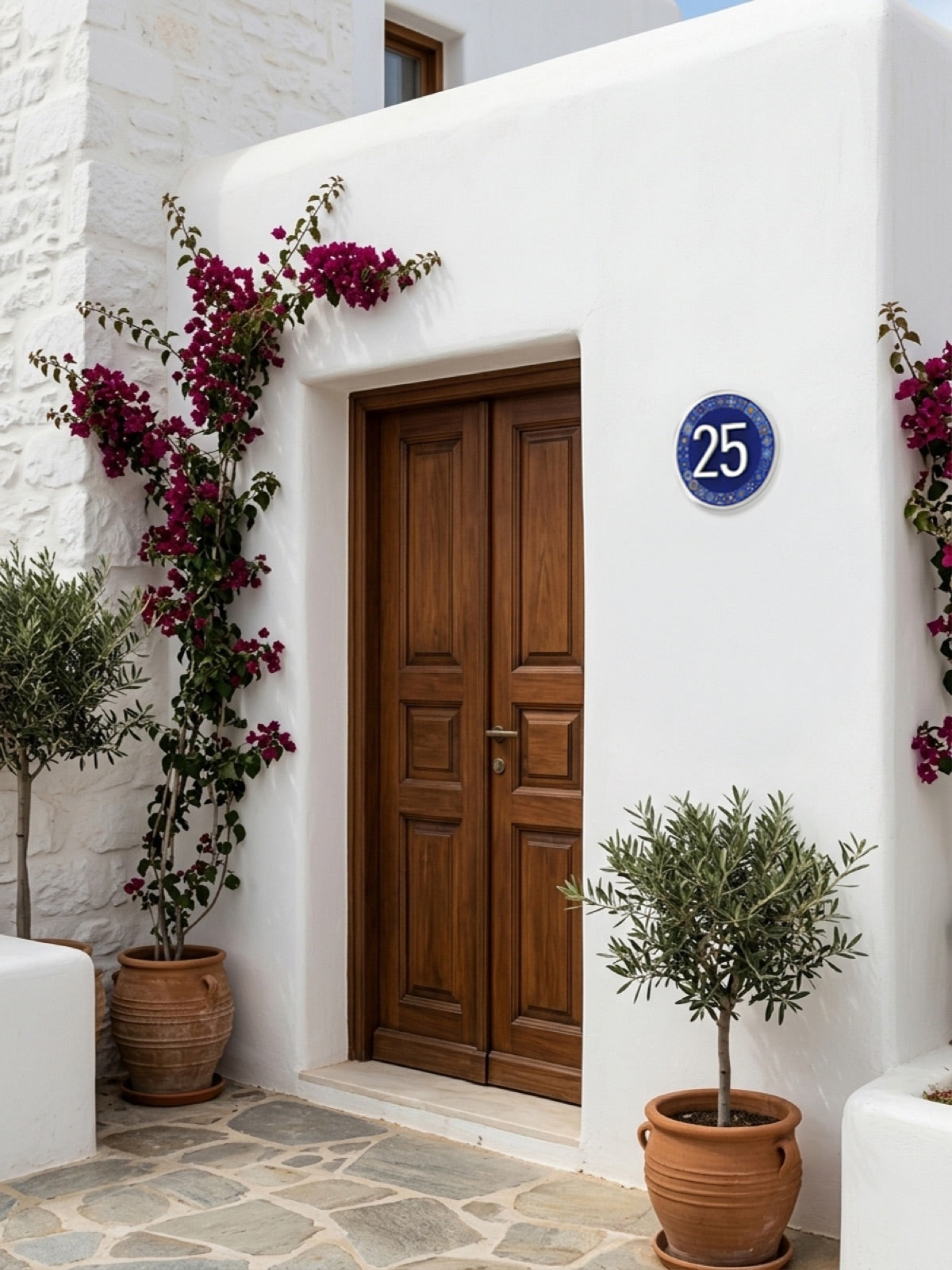 Round Mediterranean Tile House Number Sign in Clear Acrylic