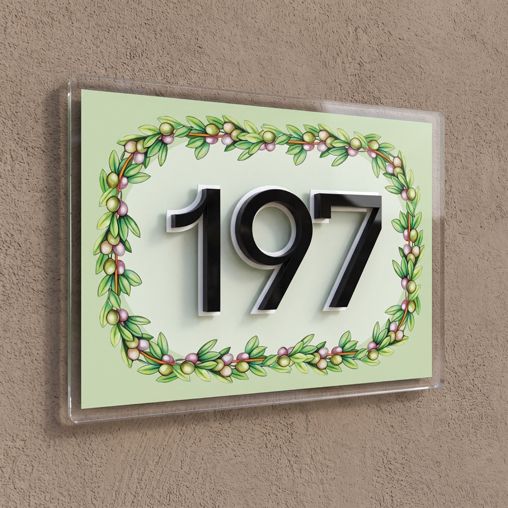 Mediterranean Crest House Number Sign with 3D Black Numbers