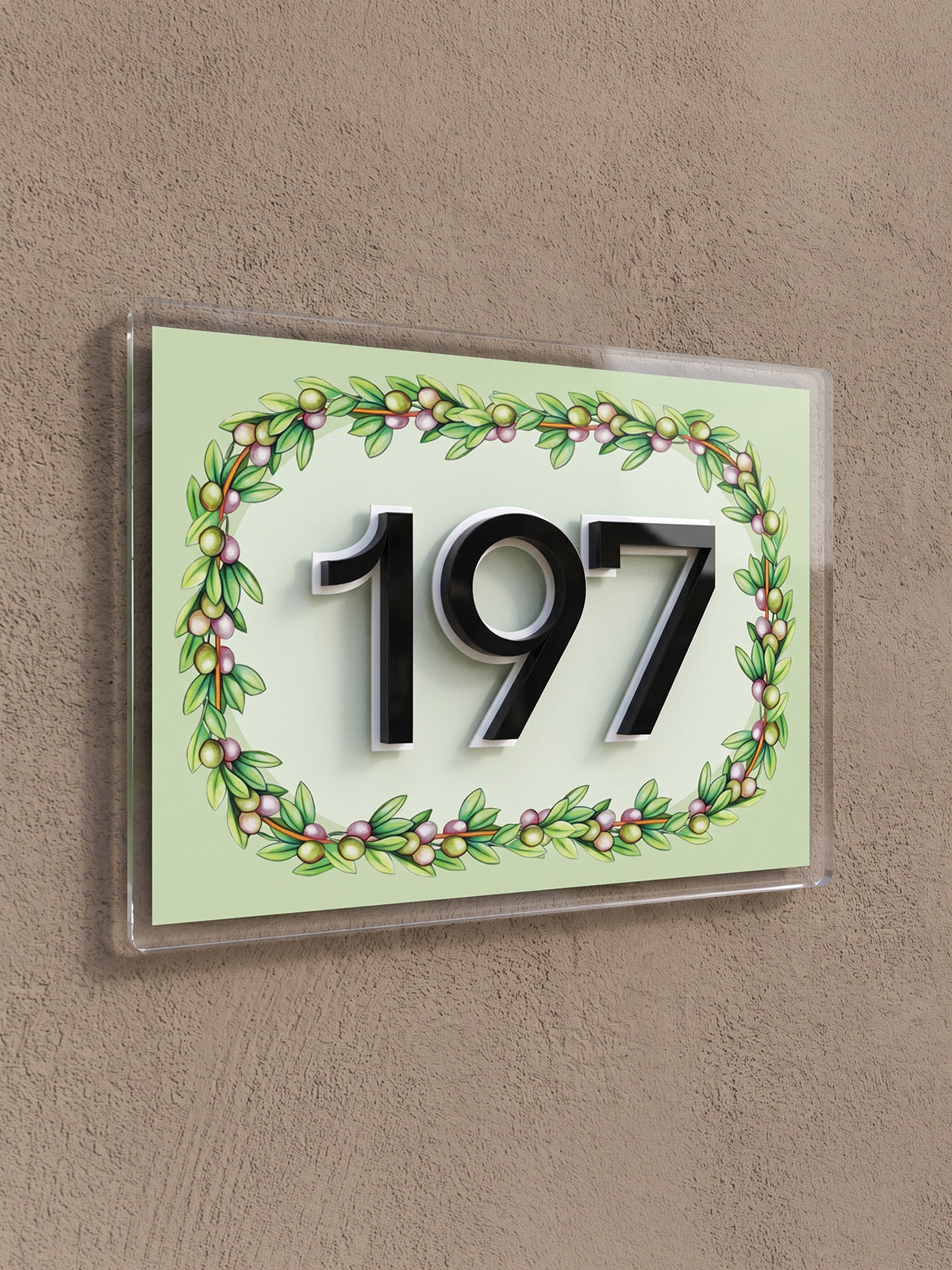 Mediterranean Crest House Number Sign with 3D Black Numbers