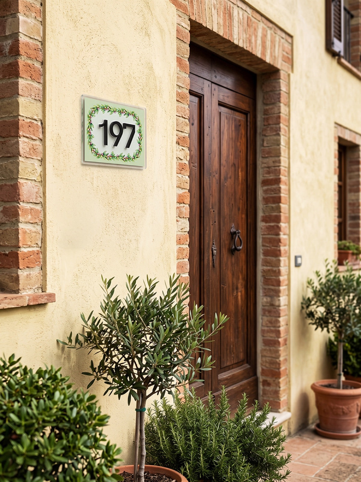 Mediterranean Crest House Number Sign with 3D Black Numbers