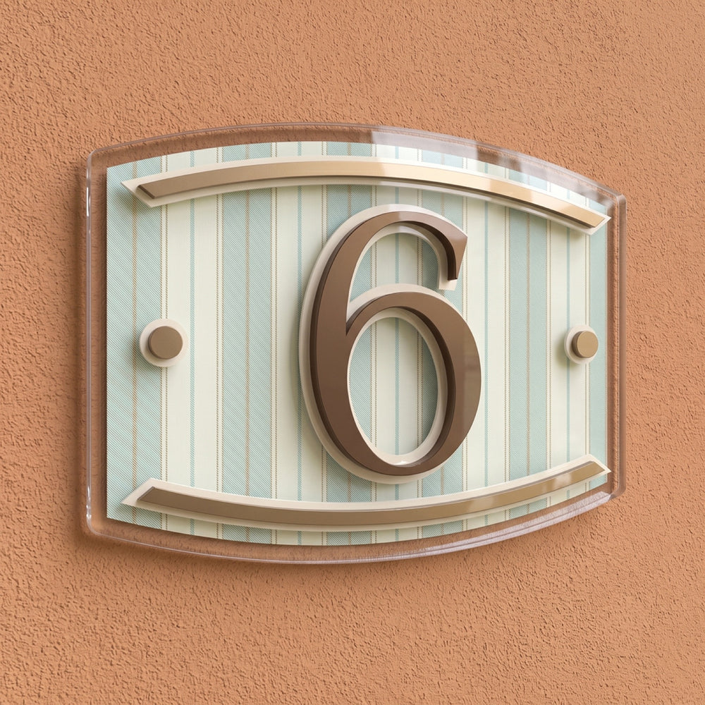 Bronze & Mediterranean Textile Acrylic House Number Sign